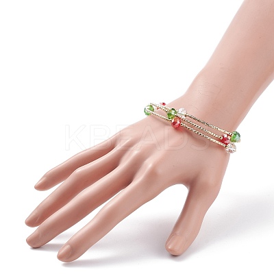 Bling Glass & Brass Tube Beaded Multi-strand Bracelet BJEW-TA00108-1