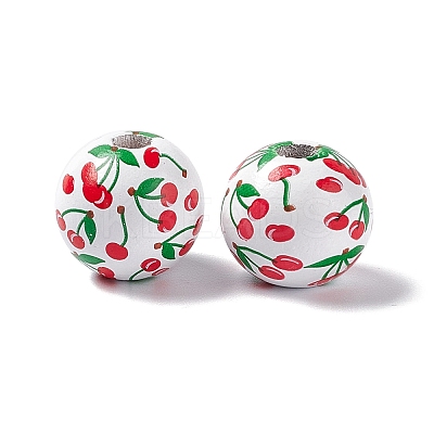 Fruit Printed Wood European Beads WOOD-G013-01C-1