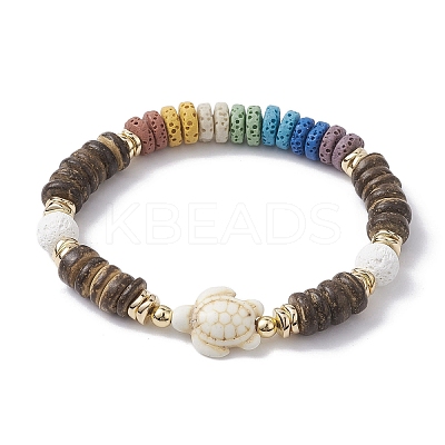 Dyed Natural Lava Rock & Coconut & Synthetic Turquoise Beaded Stretch Bracelet BJEW-JB10061-02-1