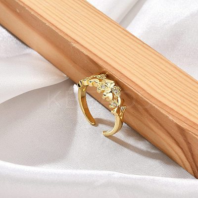 Rack Plating Brass Micro Pave Clear Cubic Zirconia Cuff Rings for Women RJEW-M028-112G-1