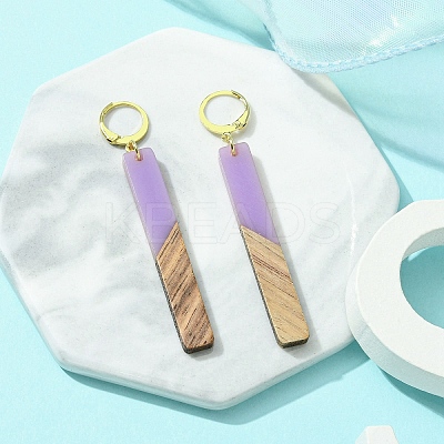Two Tone Resin & Walnut Wood Rectangle Dangle Leverback Earrings EJEW-JE05503-04-1