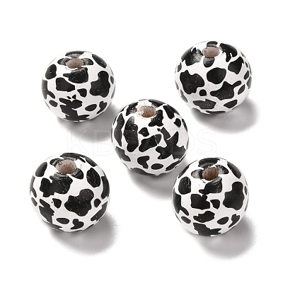 Printed Wood European Beads X-WOOD-F011-06-1