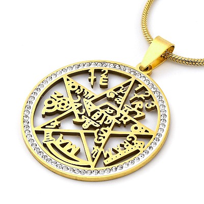 201 Stainless Steel Tetragrammaton Solomon Kabbalah Pendant Necklaces NJEW-S007-22G-1