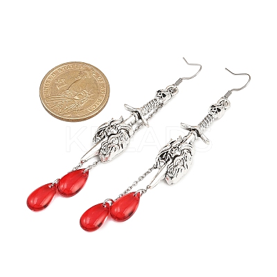 Gothic Style Sword & Heart Alloy Dangle Earrings EJEW-JE06626-1
