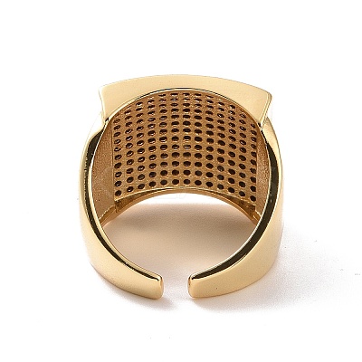 Cubic Zirconia Rectangle Open Cuff Ring RJEW-P035-05G-02-1