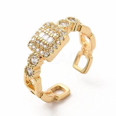 Cubic Zirconia Rectangle Open Cuff Ring KK-A180-31G-1