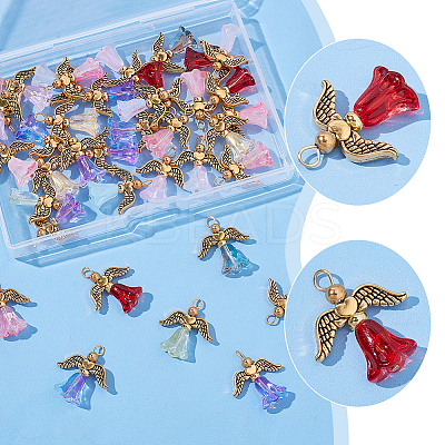 40Pcs 10 Colors Glass Pendants PALLOY-AR00036-1