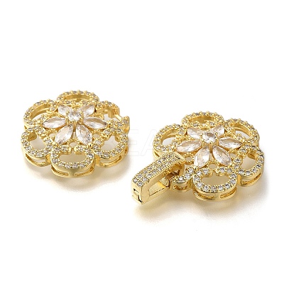 Rack Plating Flower Brass Micro Pave Clear Cubic Zirconia Fold Over Clasps KK-H512-05G-1