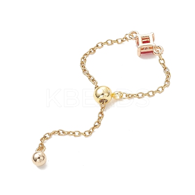 3Pcs Adjustable Brass Pave Glass Rhombus Links & 304 Stainless Steel Cable Chains Silder Finger Rings RJEW-JR00975-1
