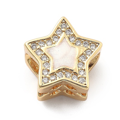 Rack Plating Brass with Cubic Zirconia European Beads and Enamel KK-Q017-08C-G-1