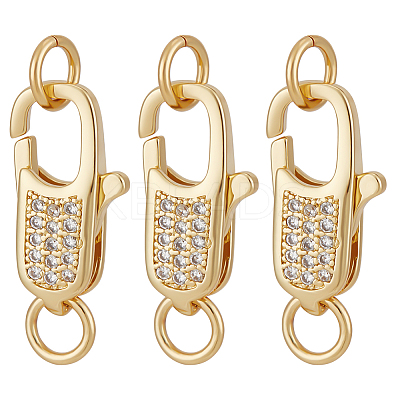 3Pcs Brass Micro Pave Clear Cubic Zirconia Lobster Claw Clasps ZIRC-BBC0002-19-1
