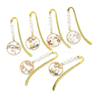 Chinese Style Rabbit Alloy Enamel Pendant Bookmarks AJEW-JK00230-1