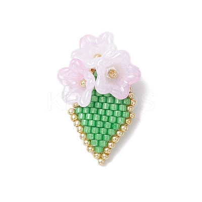 Handmade Glass Seed Beaded Flower Pendants PALLOY-MZ00794-01-1