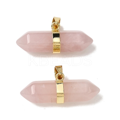 Natural Rose Quartz Double Terminal Pointed Pendants G-NH0001-15G-07-1