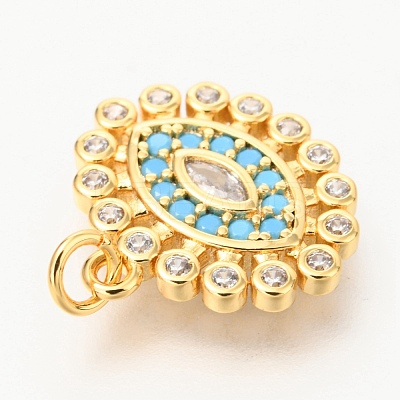 Brass Micro Pave Clear & Deep Sky Blue Cubic Zirconia Charms X-ZIRC-O036-13G-1