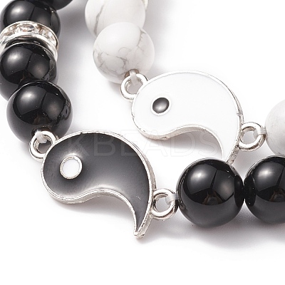 2Pcs 2 Style Natural Dyed & Heated Black Agate & Howlite Beaded Stretch Bracelets Set BJEW-TA00163-1