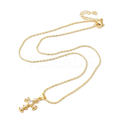 Brass Pave Clear Cubic Zirconia Cross Pendant Necklaces for Women NJEW-K381-04G-1