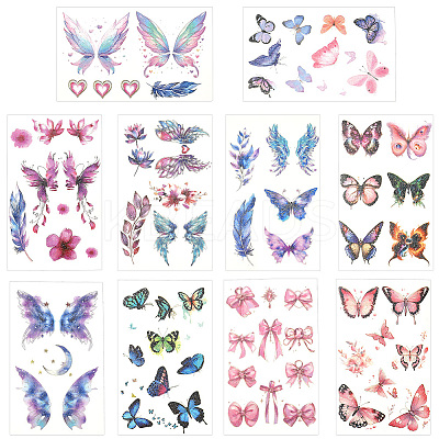 10 Sheets 10 Colors Butterfly Pattern Glitter Body Art Tattoos AJEW-SP0002-80-1