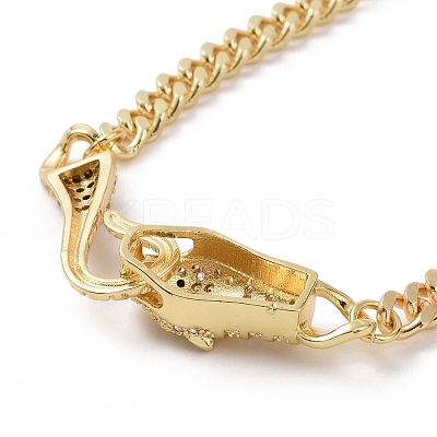 Cubic Zirconia Leopard Link Bracelet Brass Curb Chains for Women BJEW-G664-01G-05-1