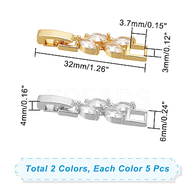 10Pcs 2 Colors Rack Plating Brass Clear Cubic Zirconia Watch Band Clasps KK-DC0001-43-1