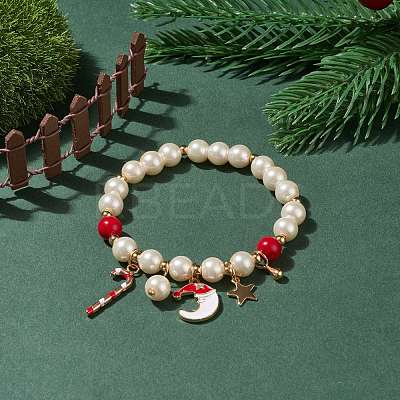 Natural Mashan Jade & Glass Pearl Beaded Stretch Bracelet BJEW-TA00143-1