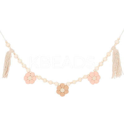 Wooden Banners with Flower Tassels Pendant Hanging Bunting FIND-WH20019-93A-1