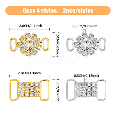 8Pcs 4 Styles Brass Crystal Rhinestone Connector Charms KK-HY0003-35-1