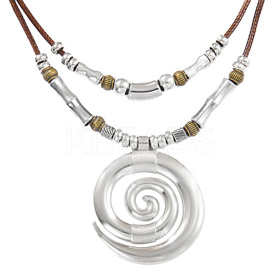 Bohemian Vortex Alloy Pendant Waxed Cord Double Layered Necklaces for Women FS-WGC1D93-01-1