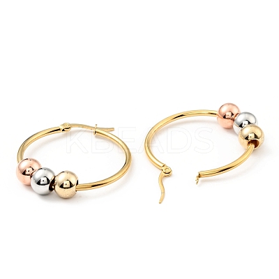 PVD Vacuum Plating 201 Stainless Steel Beaded Ring Hoop Earrings with 316 Stainless Steel Pins for Women EJEW-F285-33A-A-1