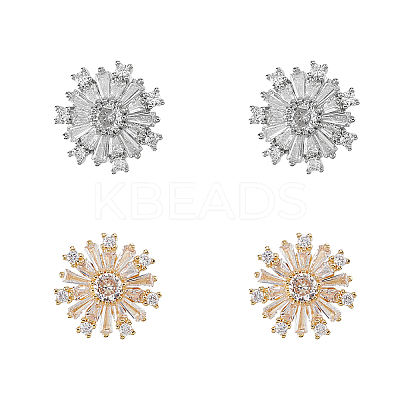 4Pcs 2 Styles Brass & Alloy Micro Pave Clear Cubic Zirconia Shank Buttons DIY-DC0002-66-1