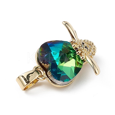 Real 18K Gold Plated Rack Plating Brass Micro Pave Clear Cubic Zirconia Pendants KK-C015-32G-02-1