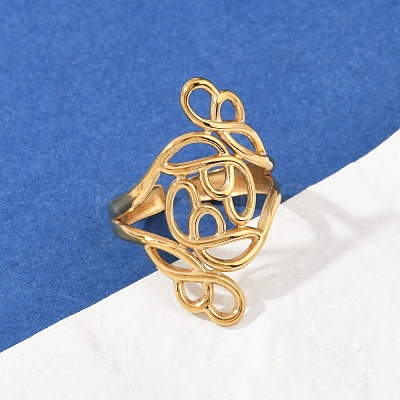 304 Stainless Steel Open Cuff Rings for Women RJEW-U061-02G-1
