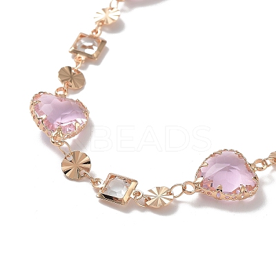 Glass Heart & Square Pendant Necklace with Brass Dapped Chains NJEW-A015-13KCG-1