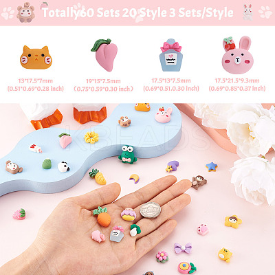60 Sets 20 Style Opaque Resin Cabochons CRES-YS0001-04-1