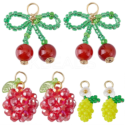 12Pcs 3 Styles Glass Seed Beaded Pendants GLAA-SC0003-1