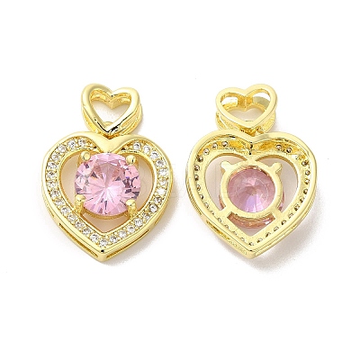 Brass Micro Pave Clear & Pink Cubic Zirconia Pendants KK-E068-VA122-2-1