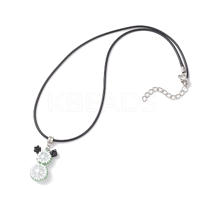 Glass Seed Beads & Glass Pearl Round Beaded Bear Pendant Waxed Cotton Cord Necklaces for Women Men NJEW-MZ00126-04-1