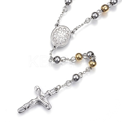 Non-Tarnish 201 Stainless Steel Rosary Bead Necklaces NJEW-D285-37-1