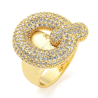 Brass Micro Pave Clear Cubic Zirconia Letter Open Cuff Ring for Women RJEW-M173-01G-Q-1