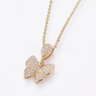 Brass Micro Pave Cubic Zirconia Pendant Necklaces NJEW-E111-77G-1