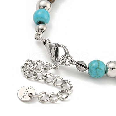 Star of David 304 Stainless Steel & Synthetic Turquoise & Natural Tiger Eye Round Beaded Bracelets for Women BJEW-G717-07P-1