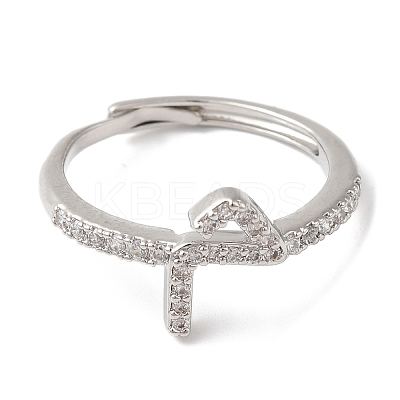 Rack Plating Brass Cubic Zirconia Arabic Letters Adjustable Rings for Women RJEW-S407-10P-04-1