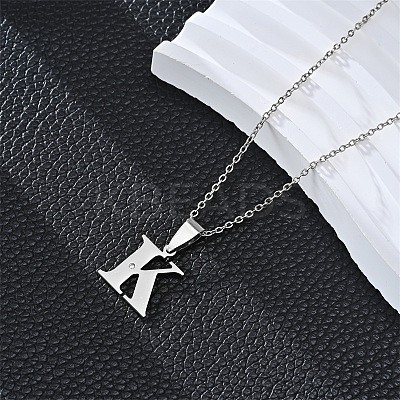 201 Stainless Steel Crystal Rhinestone Initial Pendant Necklaces FS-WG28760-17-1