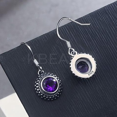 Flat Round Natural Amethyst Dangle Earrings EJEW-C178-09-1