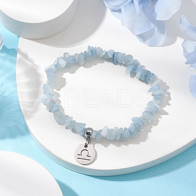 Natural Aquamarine Chip Beaded Stretch Bracelets BJEW-JB11133-09-1