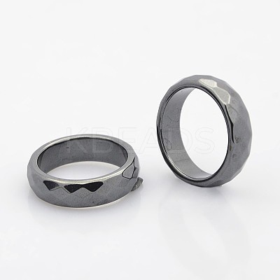 Faceted Magnetic Synthetic Hematite Finger Rings RJEW-J005-04B-01-1