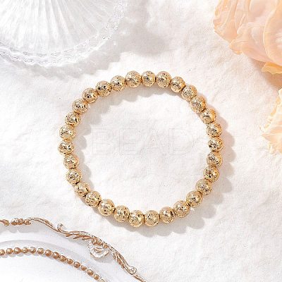 Electroplated Natural Lava Rock Round Beads Stretch Bracelets for Women Men BJEW-JB11982-02-1