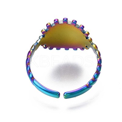 Rainbow Color 304 Stainless Steel Flat Round with Initial Cuff Ring RJEW-S405-139-1