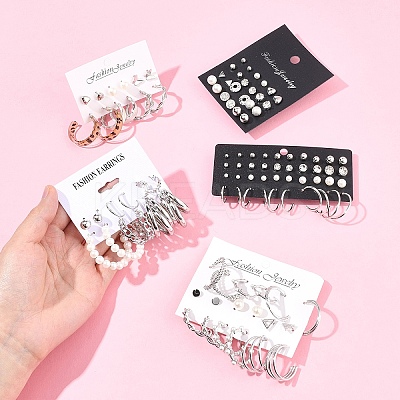 5 Sets 5 Styles Alloy & Plastic Pearl & Acrylic & Rhinestone Earring Sets EJEW-FS0001-24-1