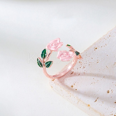 Rose Alloy Enamel Cuff Rings for Women FS-WGBA561-06-1